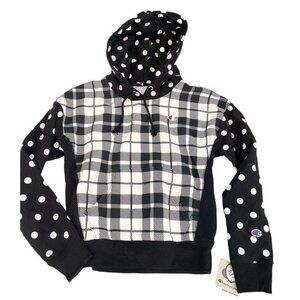 Champion Reverse Weave Hoodie Plaid Polka Dot Black White Small NWT
